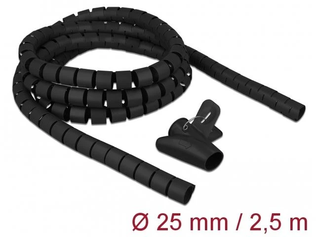 DELOCK kabelio jungtis 2,5 m, 25 mm, spiralinė, su įrankiu, juoda, polietilenas