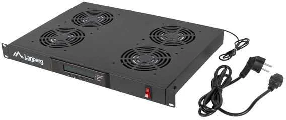 LANBERG AK-1503-B 19 colių ventiliatoriaus blokas / ventiliacijos skydelis su LCD 4 ventiliatoriais + 230 V termostatu