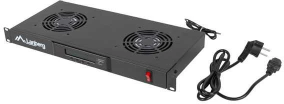 LANBERG AK-1502-B 19 ventiliatoriaus blokas / ventiliacijos skydelis su LCD 2 ventiliatoriais + 230 V termostatu