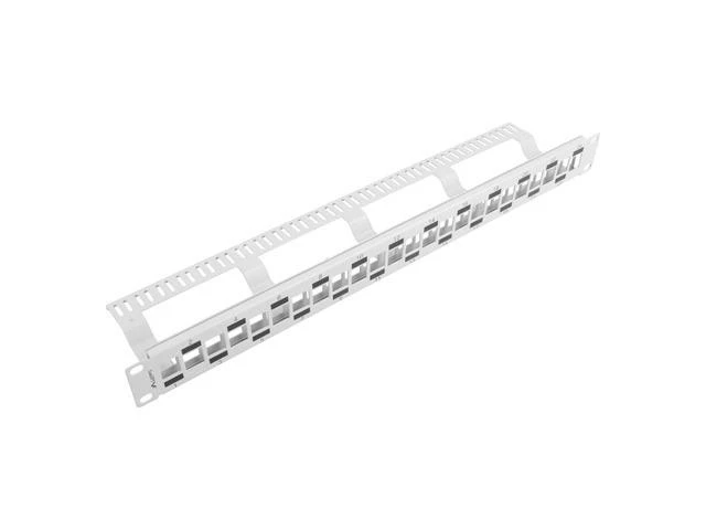LANBERG PPKS-1224-S Keystone patch panelė, 24 portų, išdėstyta etapais, 1U su organizatoriumi, pilkas