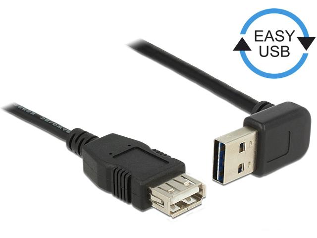 DELOCK ilgintuvas EASY-USB 2.0 tipo A kištukinis kištukas, nukreiptas aukštyn / žemyn > USB 2.0 Type-A moteriškas juodas 0,5 m