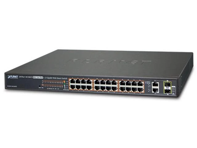 Šakotuvas „Planet FGSW-2624HPS“ 24 prievadų komutatorius su 24 PoE + 2 gigabito TP/SFP deriniu