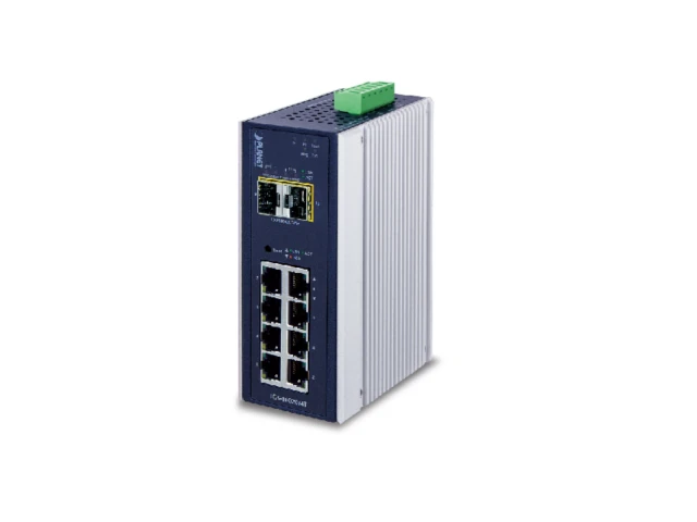 Šakotuvas Planet IP30 Industrial 8* 1000TP + 2* 100/1000F SFP visiškai valdomas Ethernet jungiklis (nuo -40 iki 75 laipsnių C)