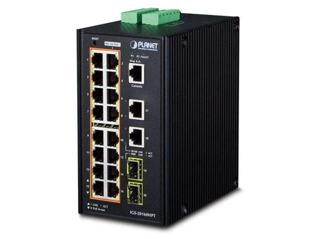Šakotuvas PLANET IGS-20160HPT tinklo jungiklis Valdomas L2/L3 Gigabit Ethernet (10/100/1000) Maitinimas per Ethernet (PoE) Mėlyna, Baltas