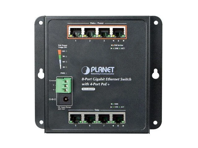 Šakotuvas Planet Technology Corporation „Planet PoE“ šaktuvas 4x gigabito „PoE+“ 4x gigabito UPLINK, 120W, pramoninis