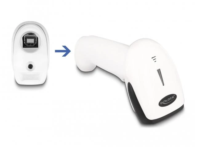 „DeLOCK“ brūkšninių kodų skaitytuvas 1D ir 2D, skirtas 2,4 GHz dažniui, „Bluetooth“ arba USB – baltas, nešiojamas brūkšninių kodų skaitytuvas, 1D/2D, CMOS, „Codabar“, kodas 128, EAN-13, EAN-8, įterptas 2 iš 5, PDF417, kodas 39, duomenų matrica, mikro QR kodas, QR kodas, 752 x 480 pikselių