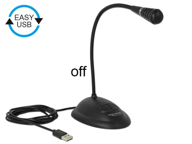 Broadcast Delock USB Schwanenhals Mikrofonas mit Standfu und Mute + On Off Taste