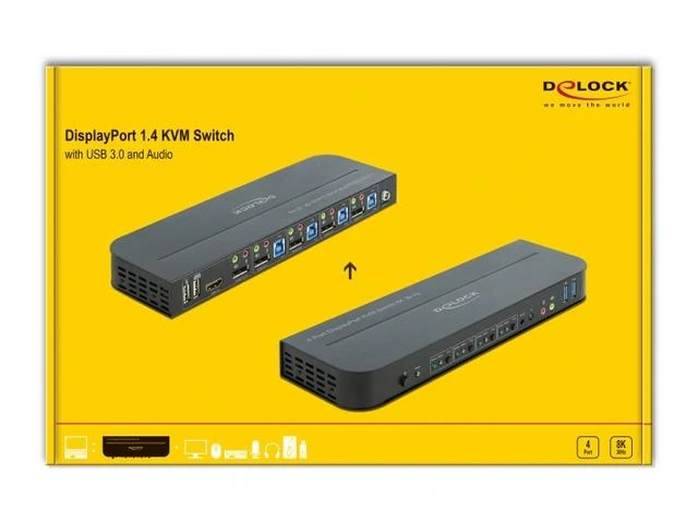 DELOCK DisplayPort 1.4 KVM jungiklis 8K 30Hz su USB 3.0 ir garsu