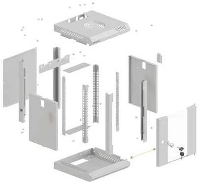 Lanberg 10 colių 4U 300x300 rutulinės pakabinamos spintelės stiklinės durys (plokščia pakuotė)