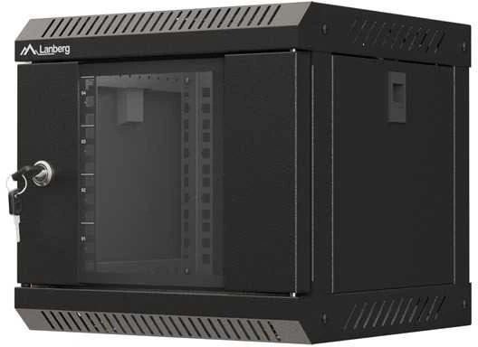 Lanberg 10" 4U 300x300 juoda sieninė spintelė su stiklinėmis durelėmis (plokščia pakuotė)