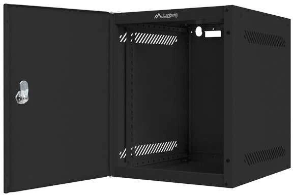 LANBERG Rack spintelė 10 colių sieninis laikiklis 6U 280x310 juodas su metalinėmis durelėmis butas paketas
