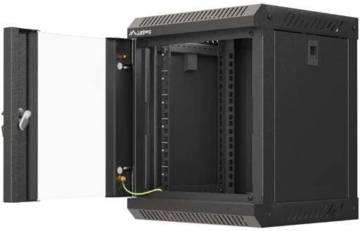 Lanberg 10" 6U 300x300 juoda sieninė spintelė su stiklinėmis durelėmis (plokščia pakuotė)
