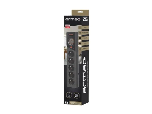 ARMAC Surge Protector Z5 5m 5x prancūziški lizdai 10A kabelių laikiklis juodas