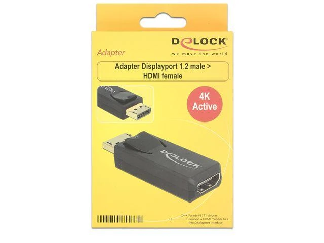 DELOCK Adapteris DisplayPort 1.2 Stecker > HDMI Buchse juodas 4K Aktiv