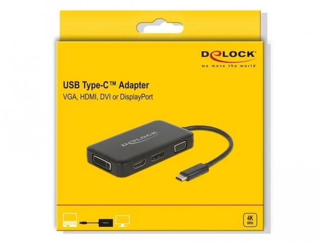 Delock USB Type-C™ adapteris > VGA / HDMI / DVI/ DisplayPort lizdas juodas