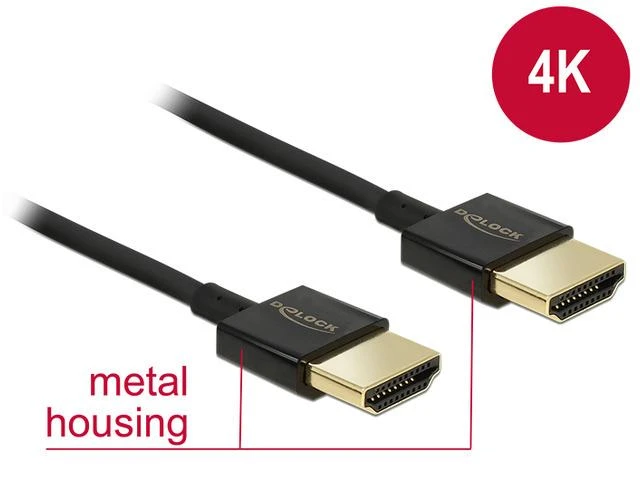 DELOCK kabelis didelės spartos HDMI su eternetu – HDMI-A kištukas > HDMI-A vyriškas 3D 4K 0,25 m plonas aukštos kokybės