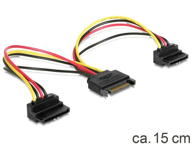 DELOCK Kabelis Power SATA 15 Pin > 2 x SATA HDD mit Metallclip– gewinkelt