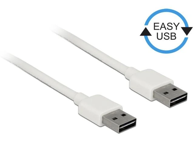 DELOCK kabelis EASY-USB 2.0 A tipo kištukas > EASY-USB 2.0 Type-A vyriškas 0,5 m baltas