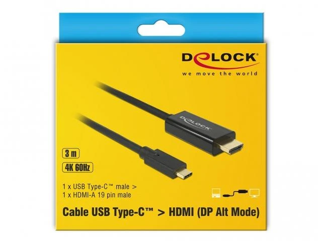 USB kabelis Delock USB-C – HDMI 3 m juodas (85292)