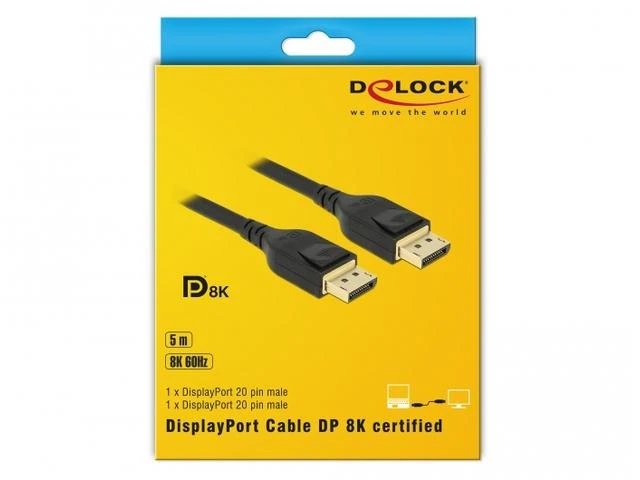 Delock Cable Displayport 1.4 vyriškas daugiau Displayport vyriškas (20 kontaktų) 8K 5m