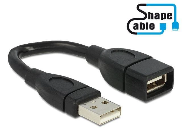 DELOCK kabelis USB 2.0 A kištukas > Moteriškas ShapeCable 0,15 m