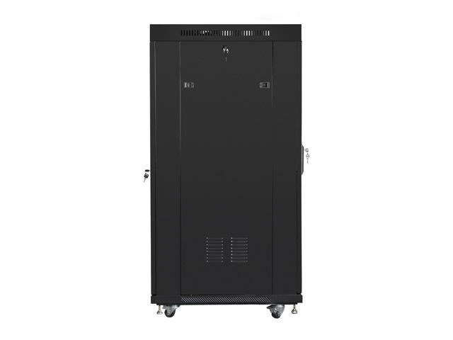 LANBERG FF01-8227-12BL laisvai pastatomas stovas 19 colių savaime surenkamas plokščias paketas 27U/800x1200mm juodas stiklinių durų LCD