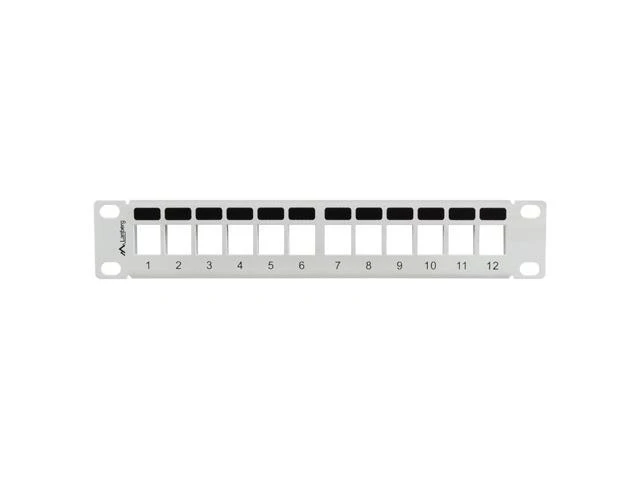 LANBERG patch panel blank 12 port 1U su organizatoriumi Keystone moduliams pilka
