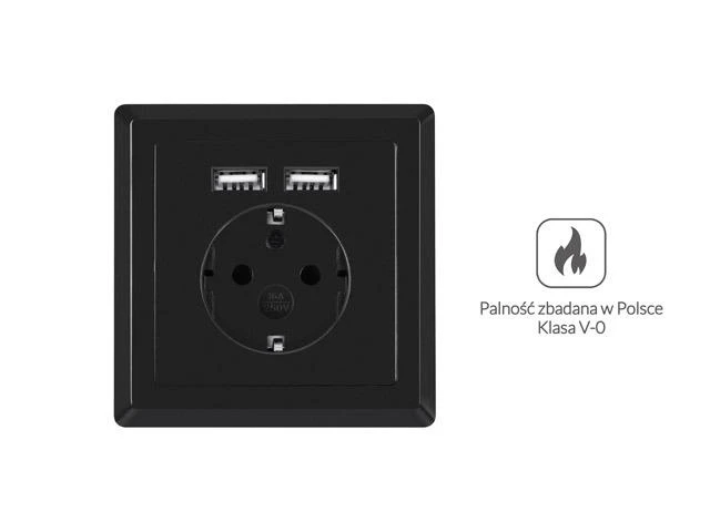 LANBERG AC-WS01-USB2-F-B AC sieninis lizdas schuko su 2 prievadų USB įkrovikliu Juodas