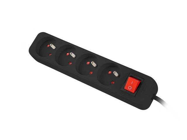 LANBERG PS1-04E-0150-BK 1.5M Juodas LANTERGE CURVE 4X 230V PL SU GRANDINĖS IŠJUNGIKLIU PILNAS VARINIS