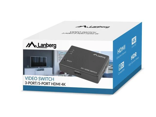 LANBERG switch video 3-port HDMI juodas + micro USB prievadas