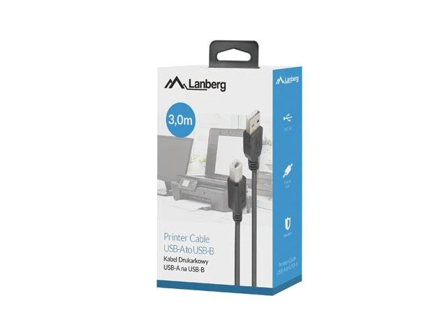 Kabelis USB-A(M)->USB-B(M) 2.0 3m juoda Ferryt BOX Lanberg