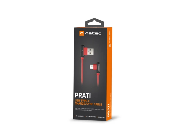 NATEC NKA-1201 Extreme Media kabelis USB Type-C į USB M 1m kampu į kairę/dešinę Raudona