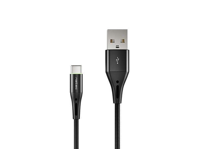 NATEC Cable USB-C/A 2.0 1m prati led juodas nylon