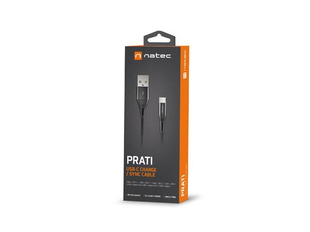 NATEC Cable USB-C/A 2.0 1m prati led juodas nylon