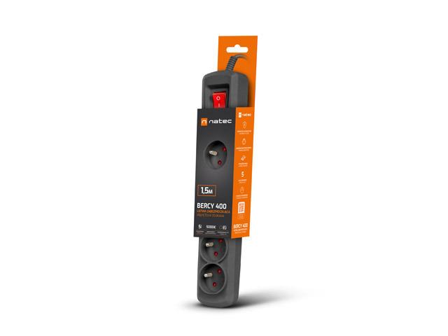 NATEC Surge protection Bercy 400 1.5m 5x French outlets juodas