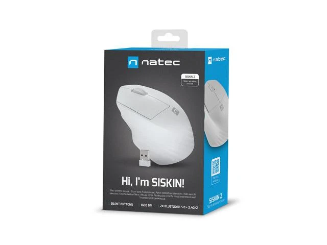 NATEC Belaidė pelė Siskin 2 1600DPI Bluetooth 5.0 + 2.4Ghz baltas