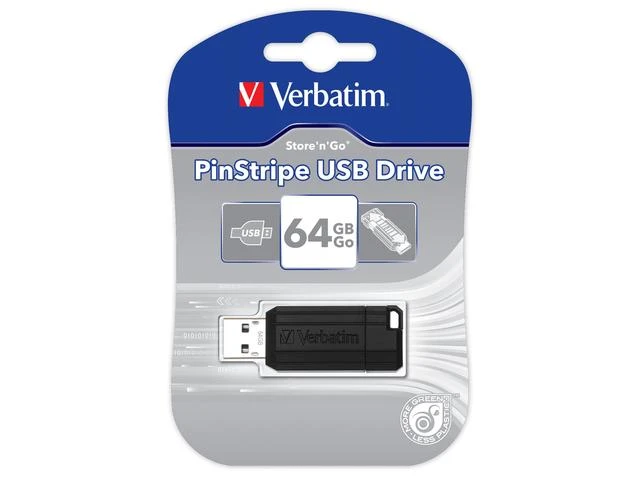 Verbatim PinStripe USB atmintukas 64 GB USB A tipo 2.0 Juoda