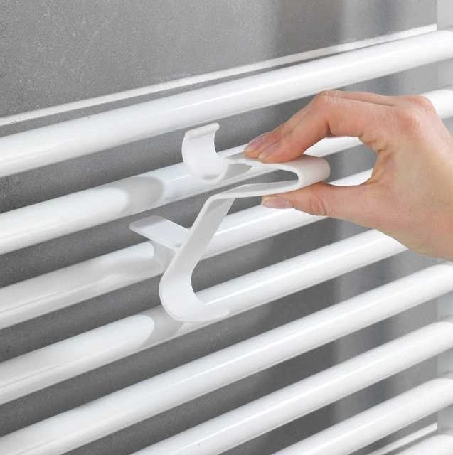 3 Flexi vonios pakabų rinkinys, tvirtinamas prie vamzdinio radiatoriaus, baltas, plastikinis, stabilus tvirtinimas, WENKO