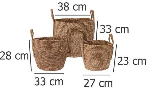 ProGarden 3 krepšelių rinkinys su rankenomis, rudas, universalus, įvairių dydžių, pinti krepšeliai