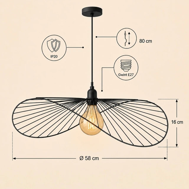 Atmosphera Lamp Pakabinama lempa virš stalo, metalinė ADELIA, Ø 58 cm