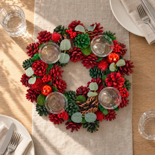 Home Styling Collection Advento vainikas su 4 žvakidėmis ir kankorėžiais, Ø 34 cm