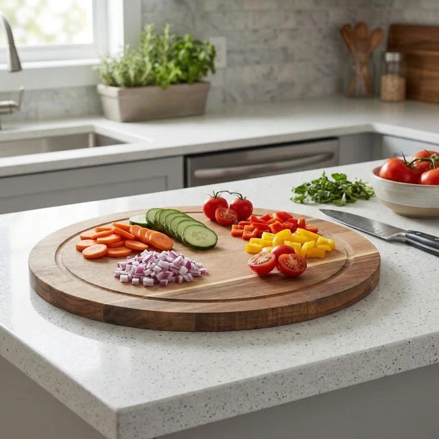 Excellent Houseware Akacijų Medienos Apvalus Pjaustymo ir Patiekimo Padas, 30 cm