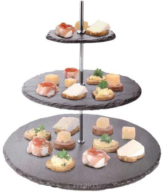 Excellent Houseware Akmens juoda serviravimo lėkštė 3 aukštų 31 cm