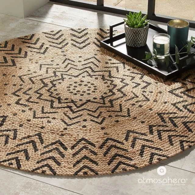 Atmosphera Carpet Apvalus džiuto kilimas, Ø 120 cm, geometrinis raštas