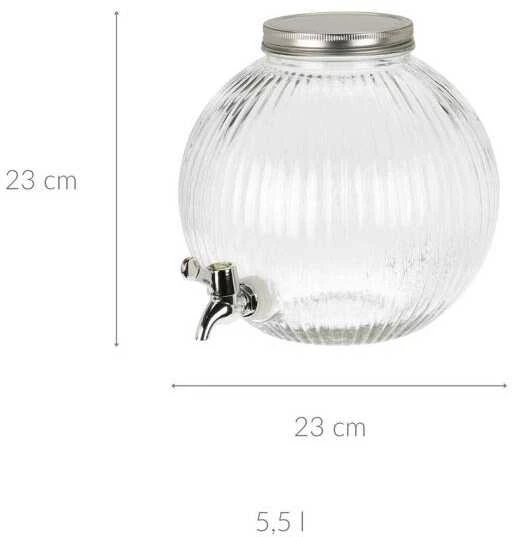 Excellent Houseware Kraantje Gėrimų Dozatorius 5,5 l su Kranu - Stiklinis, Su Metaliniu Dangčiu