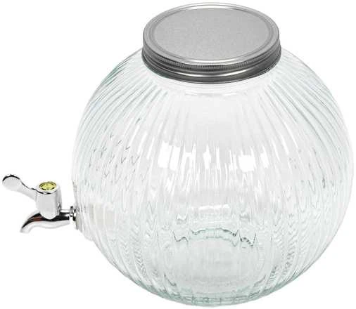 Excellent Houseware Kraantje Gėrimų Dozatorius 5,5 l su Kranu - Stiklinis, Su Metaliniu Dangčiu