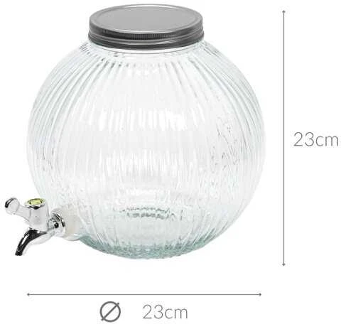 Excellent Houseware Kraantje Gėrimų Dozatorius 5,5 l su Kranu - Stiklinis, Su Metaliniu Dangčiu