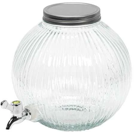 Excellent Houseware Kraantje Gėrimų Dozatorius 5,5 l su Kranu - Stiklinis, Su Metaliniu Dangčiu