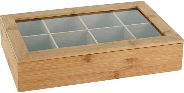 KOOPMAN Bambuko arbatos dėžutė 32x20x6,5 cm su permatomu dangčiu