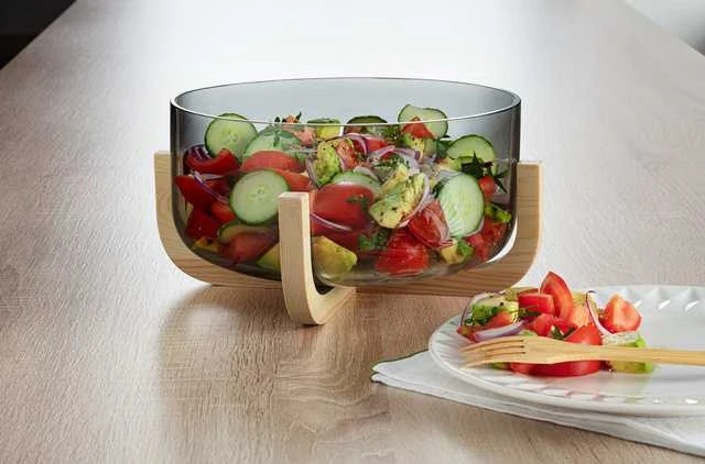 Secret De Gourmet ARHA salotų dubuo, 24 cm stiklas, su mediniu stovu